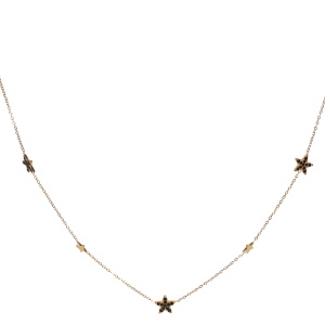 Collier composé d'une chaîne avec des étoiles en acier doré et des étoiles serties de strass noirs. Fermoir mousqueton avec 5 cm de rallonge.