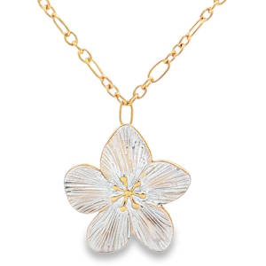 Ce délicat collier, en acier doré étincelant, met en valeur un pendentif floral raffiné. Le design élégant et féminin est parfait pour ajouter une touche de grâce à toute tenue. Un bijou intemporel, idéal pour un cadeau spécial ou pour se faire plaisir avec une touche de luxe discret. Fermoir mousqueton avec 5 cm de rallonge.
