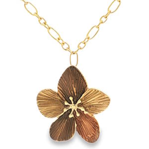 Ce délicat collier, en acier doré étincelant, met en valeur un pendentif floral raffiné. Le design élégant et féminin est parfait pour ajouter une touche de grâce à toute tenue. Un bijou intemporel, idéal pour un cadeau spécial ou pour se faire plaisir avec une touche de luxe discret. Fermoir mousqueton avec 5 cm de rallonge.