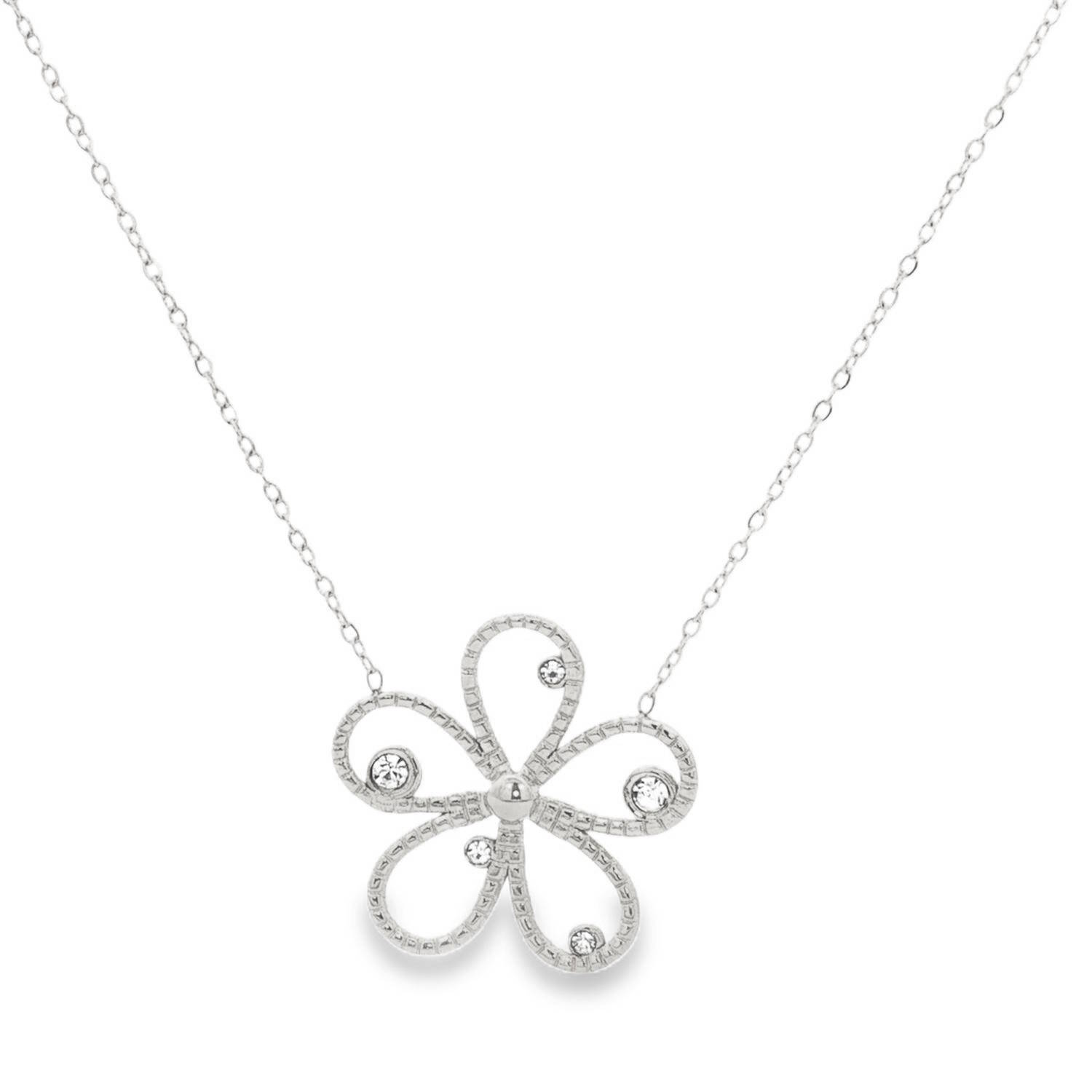 Ce collier est une pièce à la fois délicate et moderne, alliant la robustesse de l'acier à un design floral aérien.<br/>Le point central de ce bijou est son pendentif en forme de fleur à cinq pétales. Contrairement aux motifs floraux classiques, celui-ci adopte un style filigrane et épuré. Chaque pétale est dessiné par une courbe fine en acier, créant un jeu de transparence et de légèreté sur la peau.<br/>Le pendentif est parsemé de cinq petits cristaux étincelants, disposés de manière asymétrique à l'intérieur des pétales. Ces touches de lumière apportent un relief précieux et une brillance subtile à l'ensemble.<br/>Un mousqueton sécurisé accompagné d'une chaînette d'extension, permettant d'ajuster parfaitement la taille à votre morphologie. Strass Adolescent Adulte Femme Fille Fleurs Indémodable Nature Ce collier est une pièce à la fois délicate et moderne, alliant la robustesse de l'acier à un design floral aérien.<br/>Le point central de ce bijou est son pendentif en forme de fleur à cinq pétales. Contrairement aux motifs floraux classiques, celui-ci adopte un style filigrane et épuré. Chaque pétale est dessiné par une courbe fine en acier, créant un jeu de transparence et de légèreté sur la peau.<br/>Le pendentif est parsemé de cinq petits cristaux étincelants, disposés de manière asymétrique à l'intérieur des pétales. Ces touches de lumière apportent un relief précieux et une brillance subtile à l'ensemble.<br/>Un mousqueton sécurisé accompagné d'une chaînette d'extension, permettant d'ajuster parfaitement la taille à votre morphologie. Strass Adolescent Adulte Femme Fille Fleurs Indémodable Nature