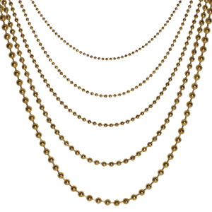 Collier multi rangs composé de chaînes boules en acier doré. Fermoir mousqueton avec 5 cm de rallonge.