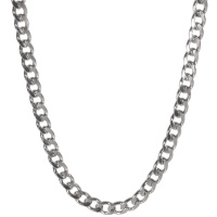 Collier chaîne sautoir maille plate en acier argenté.