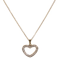 Collier composé d'une chaîne en acier doré et d'un pendentif cœur pavé de strass.