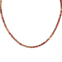 Collier composé d'une chaîne avec perles en acier doré et de perles en véritable pierre de rhodonite. Fermoir mousqueton avec 5 cm de rallonge.