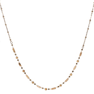 Collier composé d'une chaîne en acier doré et de perles de couleur marron. Fermoir mousqueton avec 5 cm de rallonge.
