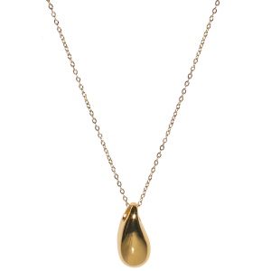 Collier composé d'une chaîne et d'un pendentif en forme de goutte en acier doré. Fermoir mousqueton avec 5 cm de rallonge.