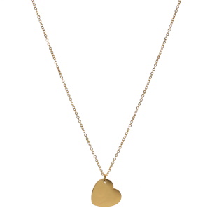 Collier composé d'une chaîne et d'un pendentif en forme de cœur en acier doré. Fermoir mousqueton avec 5 cm de rallonge.