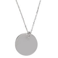 Collier composé d'une chaîne avec pendentif pastille ronde et lisse en argent 925/000 rhodié. Fermoir anneau ressort avec 3 cm de rallonge.