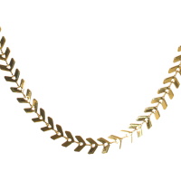 Collier au motif de feuilles de laurier en acier doré. Fermoir mousqueton avec 6 cm de rallonge.