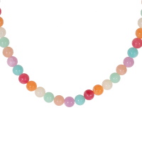 Collier composé de perles boules multicolores. Fermoir mousqueton en acier doré avec 7 cm de rallonge.