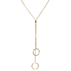 Collier composé d'une chaîne et deux pendentifs cercles en acier doré. fermoir mousqueton avec 5 cm de rallonge.