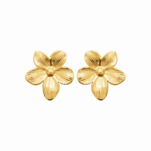 Boucles d'oreilles pendantes en forme de fleur en acier chirurgical 316L doré.