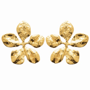 Boucles d'oreilles pendantes en forme de fleur martelée en acier chirurgical 316L doré.