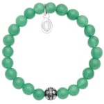 Bracelet élastique avec boule en acier argenté et perles en pierre aventurine.