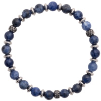 Bracelet élastique composé de perles en acier argenté et de perles en véritable pierre de sodalite.