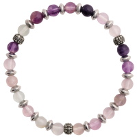 Bracelet élastique composé de perles en acier argenté et de perles en véritable pierre de fluorite.