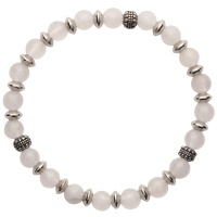 Bracelet élastique composé de perles en acier argenté et de perles en véritable pierre de lune.