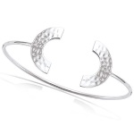 Bracelet jonc double demi cercle martelé en argent 925/000 rhodié.