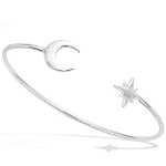 Bracelet jonc étoile et croissant de lune en argent 925/000 rhodié.