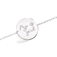 Bracelet composé d'une chaîne et d'une pastille ronde avec l'inscription My girl en argent 925/000 rhodié et un oxyde de zirconium blanc serti clos. Fermoir mousqueton avec anneaux de rappel à 16 et 18 cm.