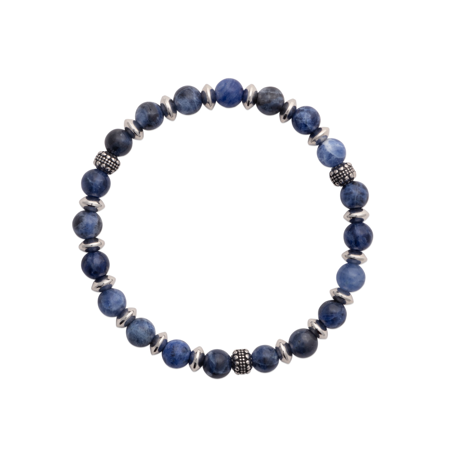 Bracelet élastique composé de perles en acier argenté et de perles en véritable pierre de sodalite. Elastique Perle  Adolescent Adulte Femme Fille Indémodable 