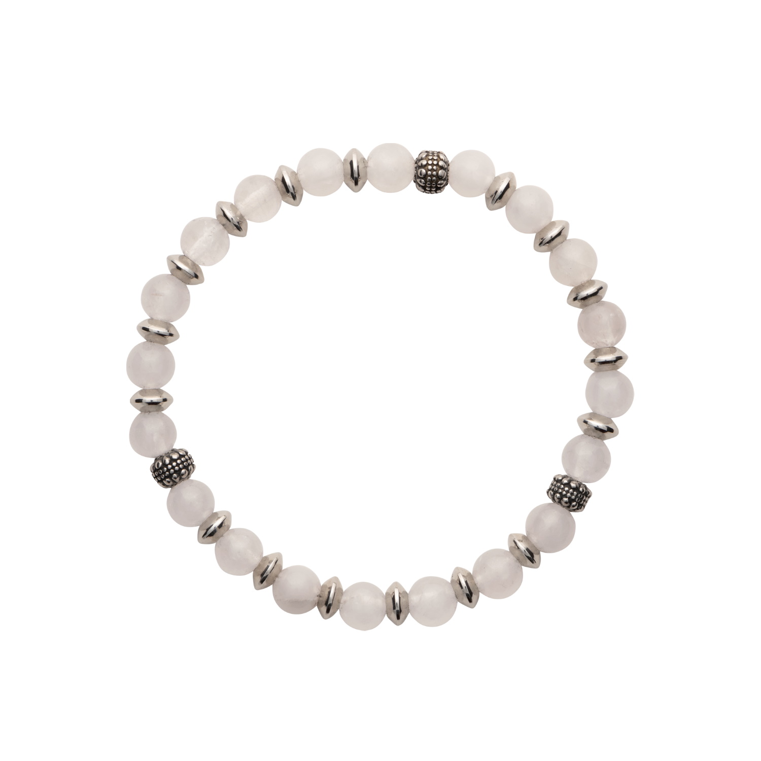 Bracelet élastique composé de perles en acier argenté et de perles en véritable pierre de lune. Elastique Perle  Adolescent Adulte Femme Fille Indémodable 