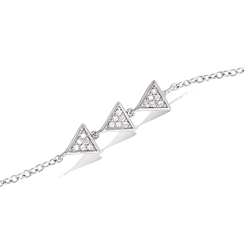 Bracelet Triangles en argent 925/000 rhodié et oxyde de zirconium. Triangle  Adolescent Adulte Femme Fille Indémodable 