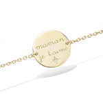 Bracelet avec pastille et l'inscription maman je t'aime en plaqué or et oxyde de zirconium.