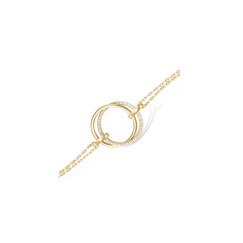 Bracelet anneaux entrelacés en plaqué or et oxyde de zirconium. Multirangs Rond  Adolescent Adulte Femme Fille Indémodable 