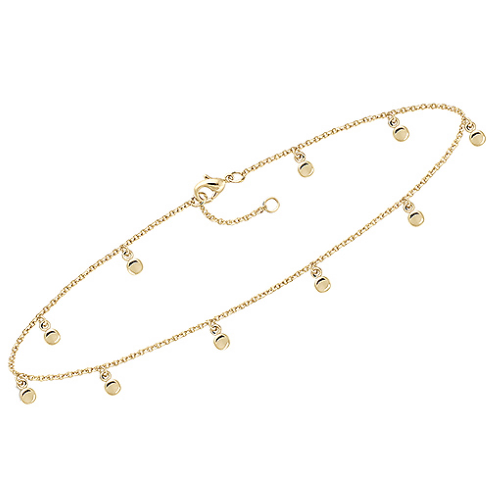 Bracelet chaîne cheville avec pampilles rondes en plaqué or jaune 18 carats. Cheville Rond  Adolescent Adulte Femme Fille Indémodable 