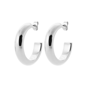Boucles d'oreilles créoles ouvertes fil rond en acier chirurgical 316L argenté.