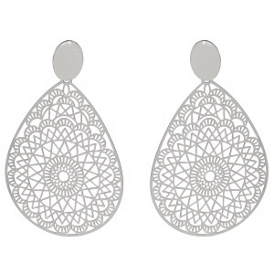 Boucles d'oreilles pendantes avec motifs en filigrane en acier argenté.