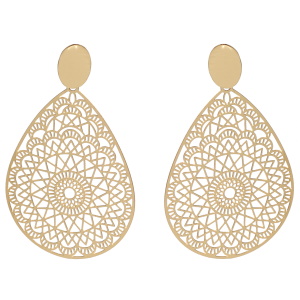Boucles d'oreilles pendantes avec motifs en filigrane en acier doré.