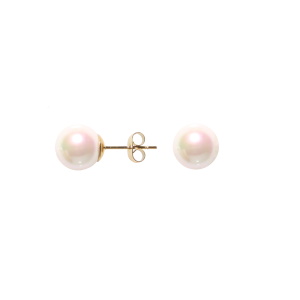 Boucles d'oreilles puces en acier doré surmontées d'une perle d'imitation.