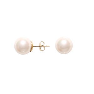 Boucles d'oreilles puces en acier doré surmontées d'une perle d'imitation.