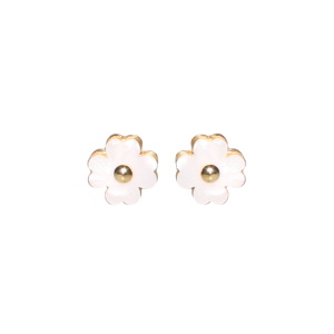 Boucles d'oreilles puces en forme de fleur en acier doré pavées de nacre.