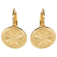 Boucles d'oreilles dormeuses avec pastilles ronde au motif d'étoile en acier doré.