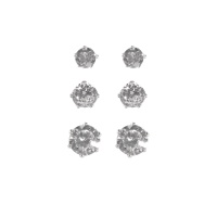 Lot de 3 boucles d'oreilles puces en acier argenté serties 6 griffes d'un cristal en verre.