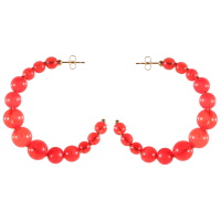 Boucles d'oreilles créoles ouvertes en acier doré surmontées de perles de couleur rouge.