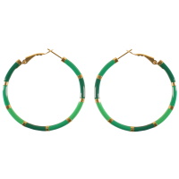 Boucles d'oreilles créoles en acier doré et émail de couleur verte.