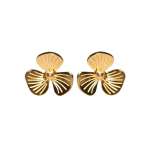 Boucles d'oreilles puces en forme de trèfle en acier doré.
