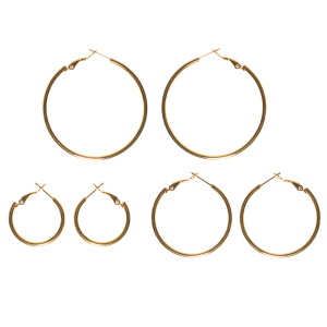 Lot de trois paires de boucles d'oreilles créoles en acier doré.