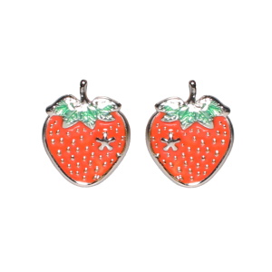 Boucles d'oreilles pendantes en forme de fraise en acier argenté pavées d'émail de couleur.