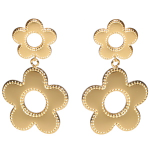 Boucles d'oreilles pendantes composées de fleurs en acier doré.