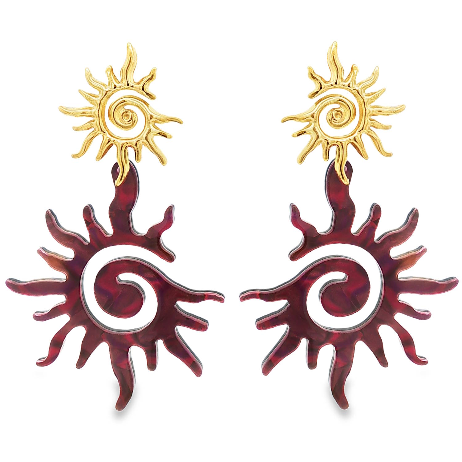 Ces boucles d'oreilles pendantes, en acier doré éclatant, arborent un design solaire unique.<br/>Une spirale centrale tourbillonnante irradie d'une élégance saisissante.<br/>L'association de formes dynamiques et de la chaleur du doré en fait un bijou captivant, parfait pour ajouter une touche de lumière à votre style. Pendantes Soleil Adolescent Adulte Automne Femme Fille Hiver Nature Ces boucles d'oreilles pendantes, en acier doré éclatant, arborent un design solaire unique.<br/>Une spirale centrale tourbillonnante irradie d'une élégance saisissante.<br/>L'association de formes dynamiques et de la chaleur du doré en fait un bijou captivant, parfait pour ajouter une touche de lumière à votre style. Pendantes Soleil Adolescent Adulte Automne Femme Fille Hiver Nature