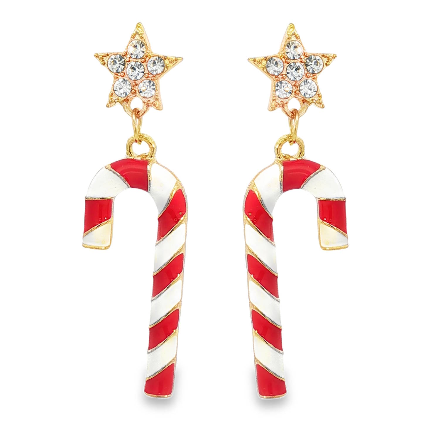 Illuminez votre look festif avec ces boucles d'oreilles pendantes fantaisie.<br/>Chaque boucle se compose d'une étoile en cristal brillant, suspendue au-dessus d'une canne de Noël rouge et blanche émaillée.<br/>Parfaites pour ajouter une touche de gaieté à vos tenues de fêtes. Etoile Pendantes Strass Adolescent Automne Enfant Femme Fille Hiver Nature Personnage Symboles Illuminez votre look festif avec ces boucles d'oreilles pendantes fantaisie.<br/>Chaque boucle se compose d'une étoile en cristal brillant, suspendue au-dessus d'une canne de Noël rouge et blanche émaillée.<br/>Parfaites pour ajouter une touche de gaieté à vos tenues de fêtes. Etoile Pendantes Strass Adolescent Automne Enfant Femme Fille Hiver Nature Personnage Symboles