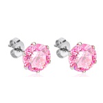 Boucles d'oreilles en acier chirurgical 316L serties d'un oxyde de zirconium rose.