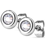 Boucles d'oreilles puces en acier chirurgical 316L argenté et cristal serti clos.