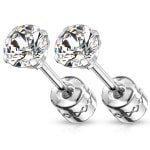 Boucles d'oreilles puces en acier chirurgical 316L argenté et oxydes de zirconium de chaque coté.