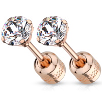 Boucles d'oreilles puces en acier chirurgical 316L rosé et oxydes de zirconium de chaque coté.